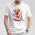 かわいい フランス パリ エッフェル塔 トイプードル パリ ジャンプ 子犬 Tシャツ 面白い贈り物