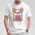 かわいいコーギーのドーナツを持つ漫画の犬愛好家アートキッズ。 Tシャツ 面白い贈り物