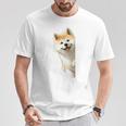 かわいい日本の秋田犬が角をのぞく犬好き。 Tシャツ 面白い贈り物
