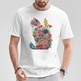 カラフル 花 猫 Tシャツ 面白い贈り物