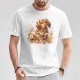 クリーム色の花のダックスフント 愛らしいミニドキシー犬 Tシャツ 面白い贈り物