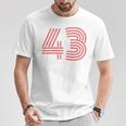 クールなレトロなレタリングジャージ、背番号43 Fourtythree Tシャツ 面白い贈り物