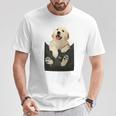 ゴールデンレトリバー ポケットに入った子犬 長袖tシャツ Tシャツ 面白い贈り物