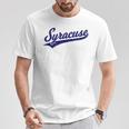 シラキュース ニューヨーク バーシティ スクリプト クラシック スポーツ ジャージスタイル Tシャツ 面白い贈り物