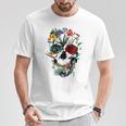スカルフラワー チューリップ シュガースカルツリー フローラル スカルローズ Tシャツ 面白い贈り物