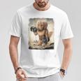 ダックスフンド 犬 筋トレ ウェイトリフティング ダンベル付き Tシャツ 面白い贈り物