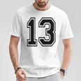 ナンバー13 カレッジスポーツチーム 黒文字 Tシャツ 面白い贈り物