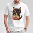 ヌードルキャット黒猫ラーメンデザイン Tシャツ 面白い贈り物