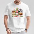 ハッピー、感謝祭、ハロウィン、メリークリスマス。 長袖tシャツ Tシャツ 面白い贈り物