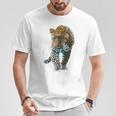 ヒョウ アニマルプリント モチーフ 描画 ポートレート ヒョウ Tシャツ 面白い贈り物