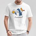 ビールとエビフライとサメ色付き Tシャツ 面白い贈り物