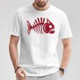 ピラニアスケルトン。魚の頭蓋骨と骨の様式化されたデザイン。 Tシャツ 面白い贈り物