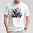 強風ピンナップガールとオールドアメ車のバックプリント Tシャツ 面白い贈り物