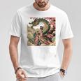 日本 浮世絵 桜 着物 竜 綺麗 日本髪 Tシャツ 面白い贈り物