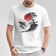 日本の木 赤い月 絵画 日本 夕日 男性 女性 Tシャツ 面白い贈り物