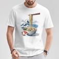 日本の麺スープ ラーメン 浮世絵 日本波 ヴィンテージ Tシャツ 面白い贈り物