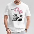 日本美術 メインクーン 猫 桜 桜 Tシャツ 面白い贈り物