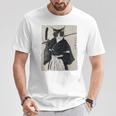 日本美術 猫 忍者 浮世絵 アニメ風 侍猫 長袖tシャツ Tシャツ 面白い贈り物