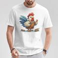 木彫りの鶏、かわいいデザイン Tシャツ 面白い贈り物