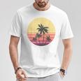 涼しい 夏休み メンズ レディース サンセット ビーチ ヤシの木 Tシャツ 面白い贈り物
