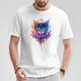 猫 花 カラフル かわいい アート 動物好き グラフィック 猫 Tシャツ 面白い贈り物