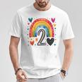 私はもう2歳 女の子のためのかわいいレインボーバースデーデザイン Tシャツ 面白い贈り物