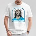 笑うイエス キリスト 喜び 幸せな笑顔 自信 いばらの冠 満足感 クリスマスプレゼント 贈り物 お土産 ポジティブ Tシャツ 面白い贈り物