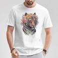 花柄 水彩 虎 花 王冠 虎好き Tシャツ 面白い贈り物