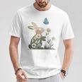 蝶のイースターとデイジーを保持している甘いウサギのウサギ 長袖tシャツ Tシャツ 面白い贈り物