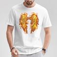 裏面に燃える天使の翼 火の羽 Tシャツ 面白い贈り物