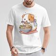 面白いモルモット 箸でラーメンを食べる アニメ 長袖tシャツ Tシャツ 面白い贈り物