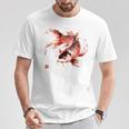 鯉 赤黒 アクアリウム ニシキゴイ 観賞魚 イラスト バックプリント Tシャツ 面白い贈り物