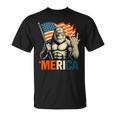 Bigfoot Merica Rock Patriotic American Flag 4Th Of July T-Shirt