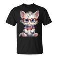 Gatito Patriótico Con Gafas Rojo Blanco Azul Camiseta unisex