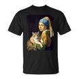 Girl With A Pearl Earring And A Cat 名画パロディ アート猫 Tシャツ