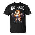 Go Hard Or Go Home 柴犬 犬 ウエイトリフティング フィットネス ジム Tシャツ