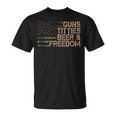 Guns Titties Beer & Freedom Drapeau Américain Humoristique Pour Homme T-Shirt