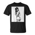 Hot Girl On 男性用 セクシー バッド キティ ピンナップガール B&W Tシャツ