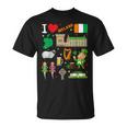 I Love Ireland。手描きアイルランドのランドマーク、旗、地図 Tシャツ