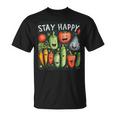 Mantente Feliz Conerduras Y Frutas Divertidas Camiseta unisex
