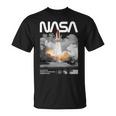 Nasa スペースシャトル打ち上げカラーの黒と白のワームロゴ Tシャツ