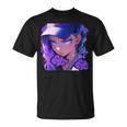 アニバエオタク美少女アニメ少女 紫髪ミステリアス Tシャツ