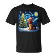 エアデール・テリア 星降る夜 クリスマス ゴッホ 犬の休日 Tシャツ