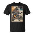 エレキギターを弾く日本の侍猫 浮世墨アート Tシャツ