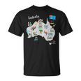 オーストラリアの地図。風景、動物、文化、シンボルのアイコン Tシャツ