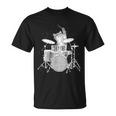 キュートで面白い猫のドラマー ドラムを弾くパンク ロックスター グラフィック Tシャツ