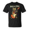 ギターを弾くロックな猫 音楽好き猫好き向けデザイン Tシャツ