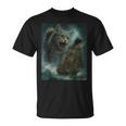 クラーケンの海の怪獣が海に潜る海賊船を襲う巨大猫 Tシャツ