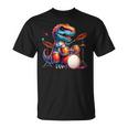 クールなt-Rex恐竜ドラマー音楽バンドデザイン。 Tシャツ