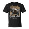 コモド島 インドネシア レトロポスターコモドドラゴン Tシャツ